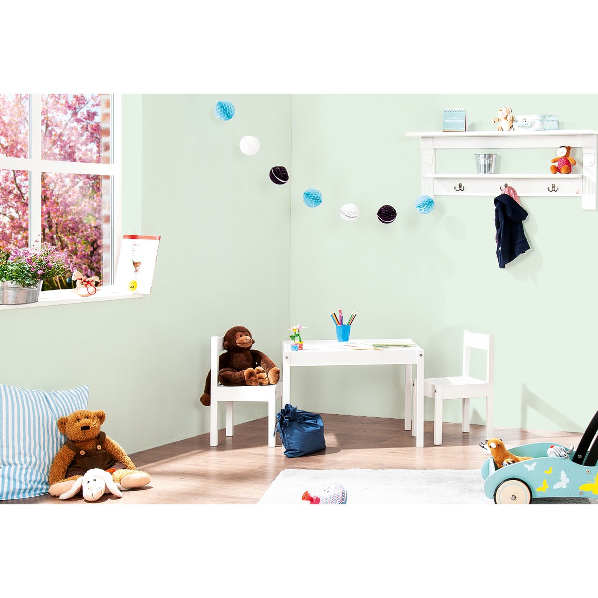 Kindertafel en Stoelen Set “Sina” – 3-delig, Massief Dennenhout, Wit Gelakt | Pinolino®