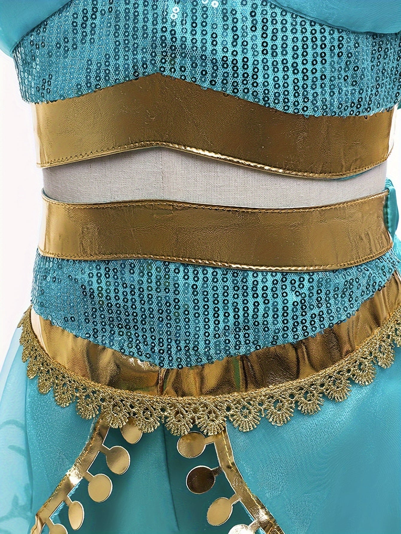 Meisjes Halloween Buikdans Prinsessenjurk – Korte Mouw met Bloemenpatroon & Pailletten