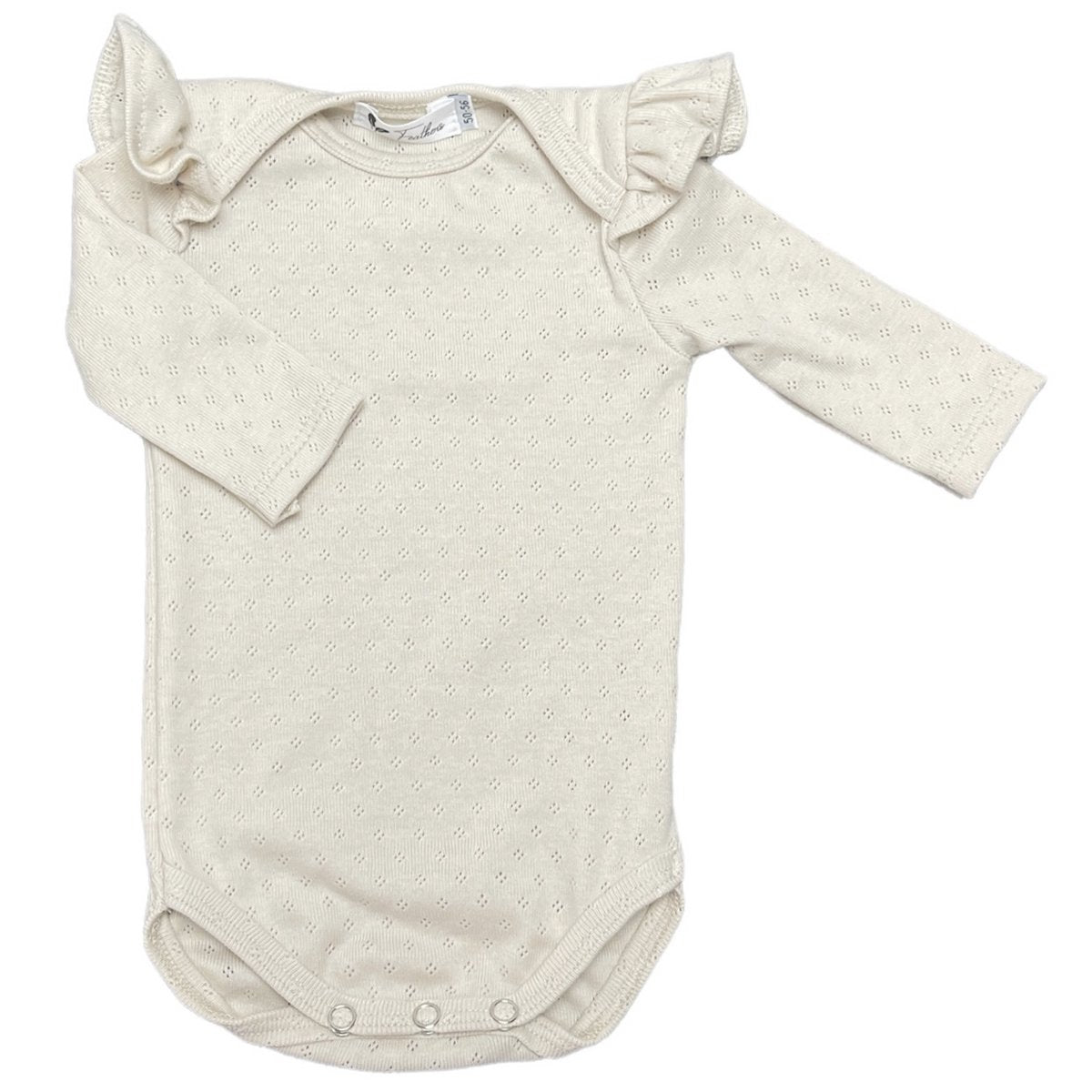 Rompertje Lange Mouw – Ruffle Pointelle Natural Beige | Feathers®