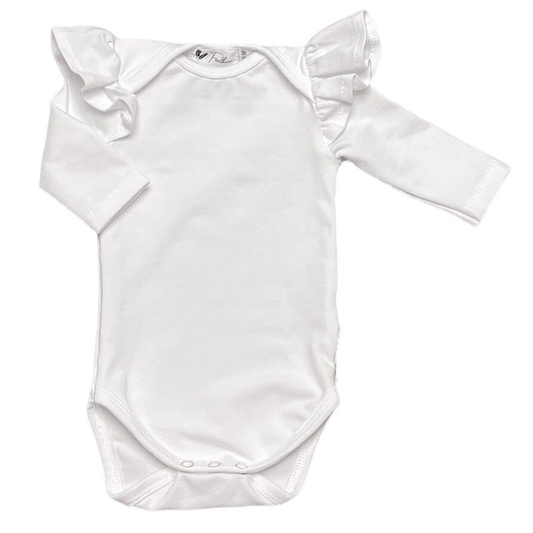 Rompertje Lange Mouw – Ruffle White | Feathers®