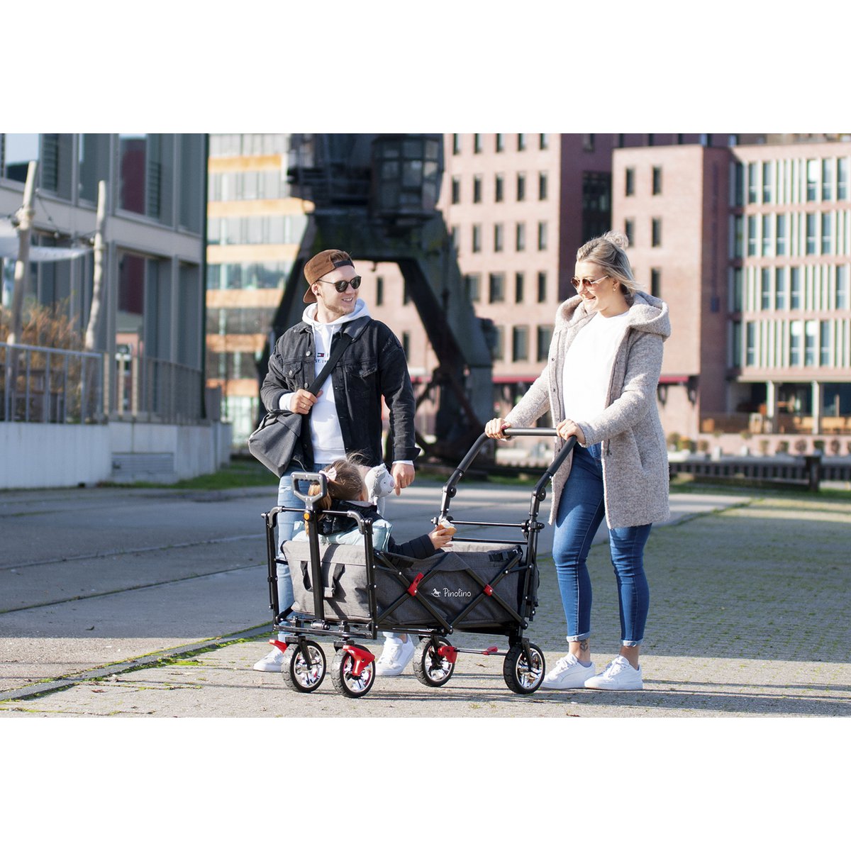 Pinolino bolderkar “AddPlus” – Gemengd Grijs | Opvouwbare Handkar met Rem & Zonnekap