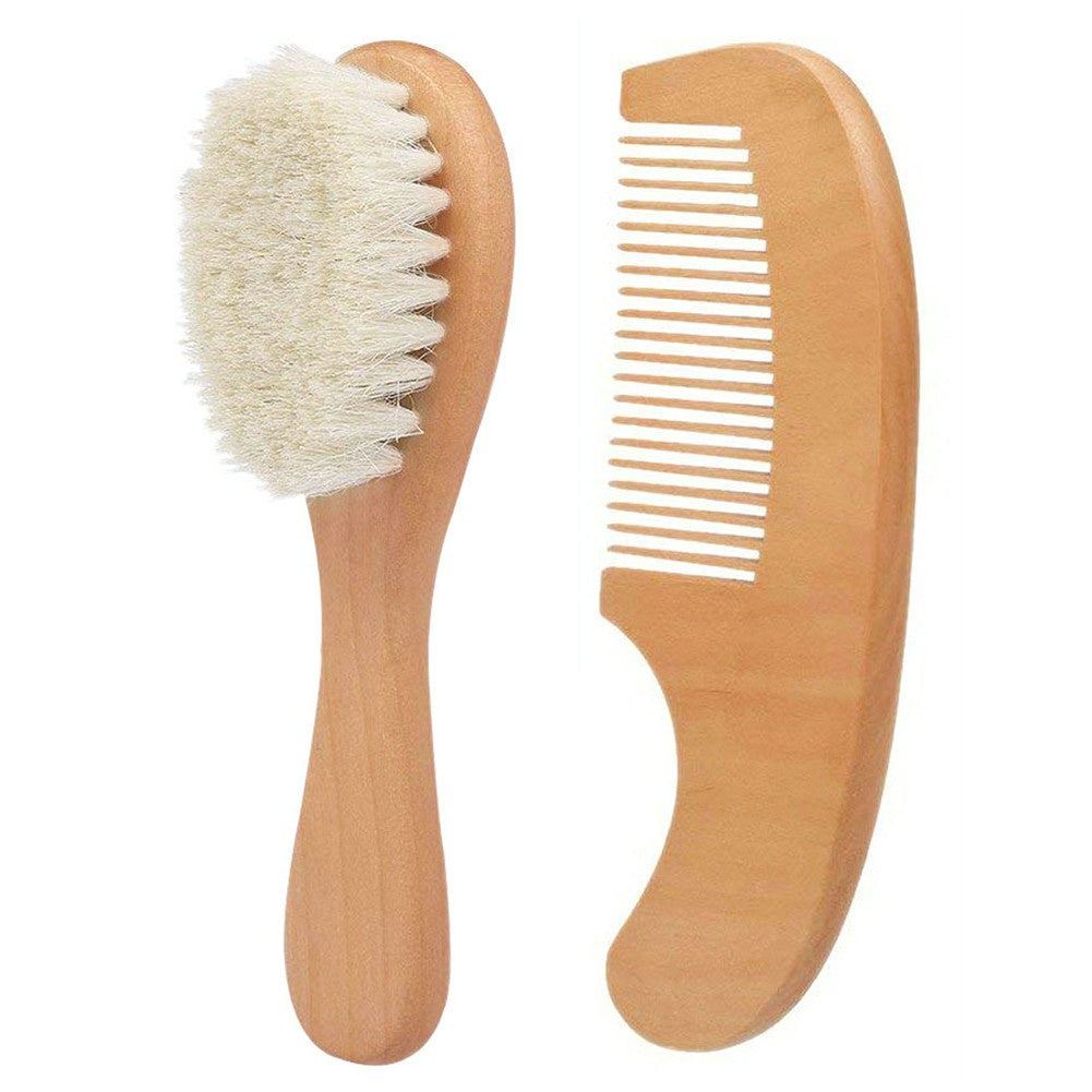 2-delige Baby Haarborstel & Kam Set – Zachte Babyborstel met Houten Handvat.