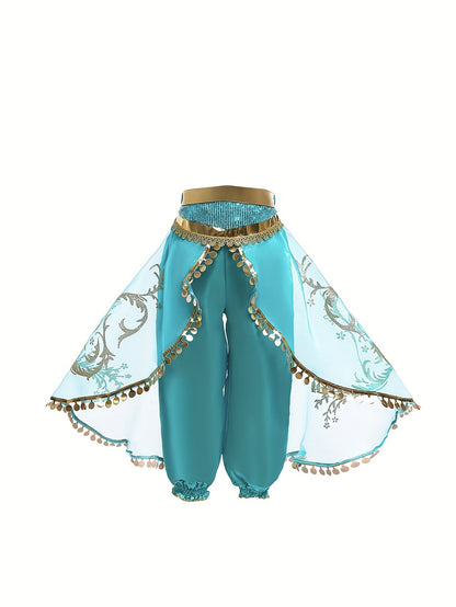 Meisjes Halloween Buikdans Prinsessenjurk – Korte Mouw met Bloemenpatroon & Pailletten