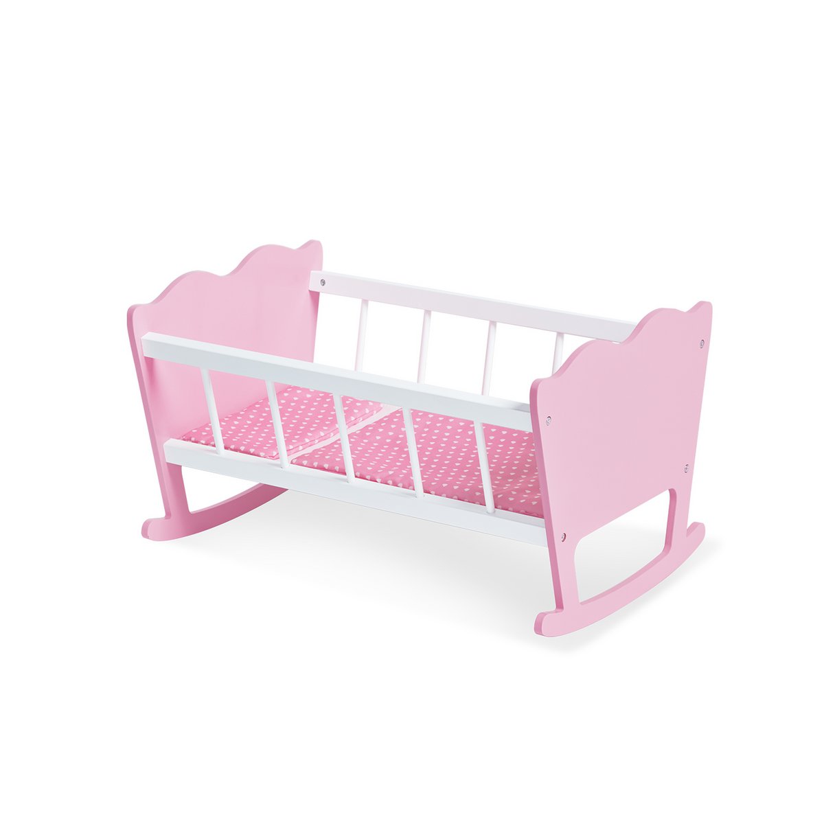 Poppenwieg “Jasmin” – Inclusief 3-delig Beddengoed, Roze/Wit | Pinolino®