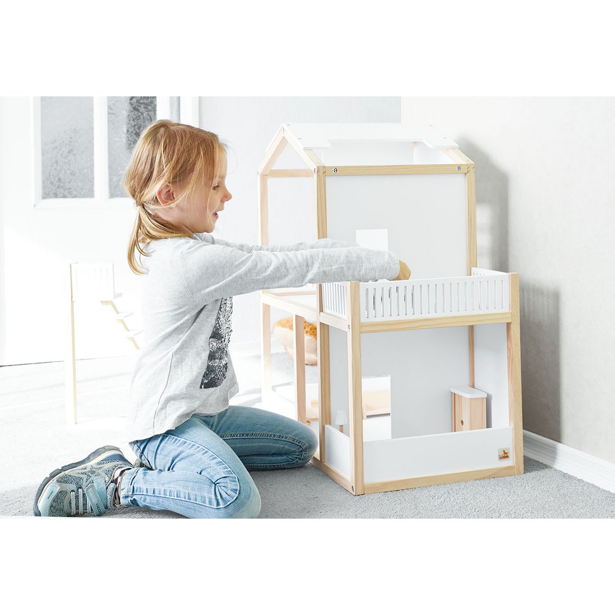 Pinolino Poppenhuis “Ida” – Houten Poppenhuis met 2 Verdiepingen & Balkon | Wit