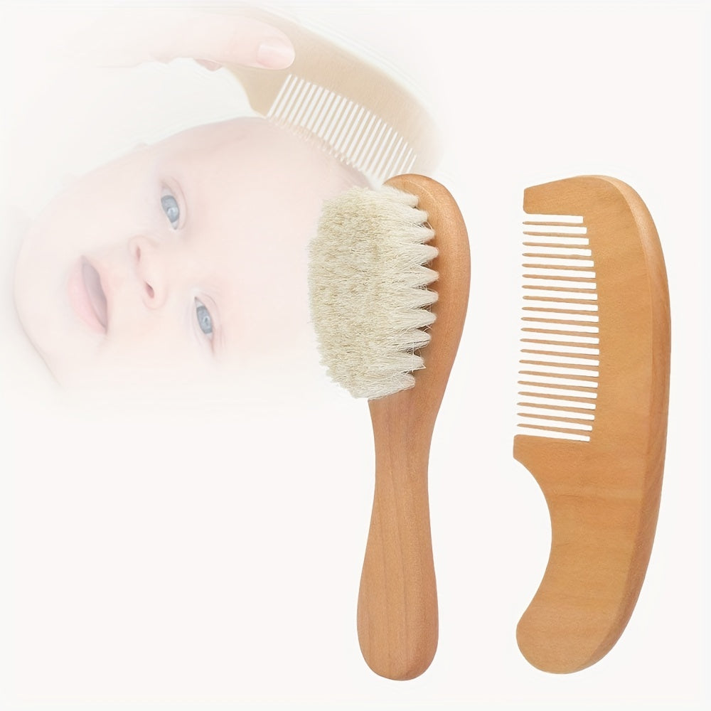 2-delige Baby Haarborstel & Kam Set – Zachte Babyborstel met Houten Handvat.