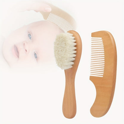 2-delige Baby Haarborstel & Kam Set – Zachte Babyborstel met Houten Handvat.