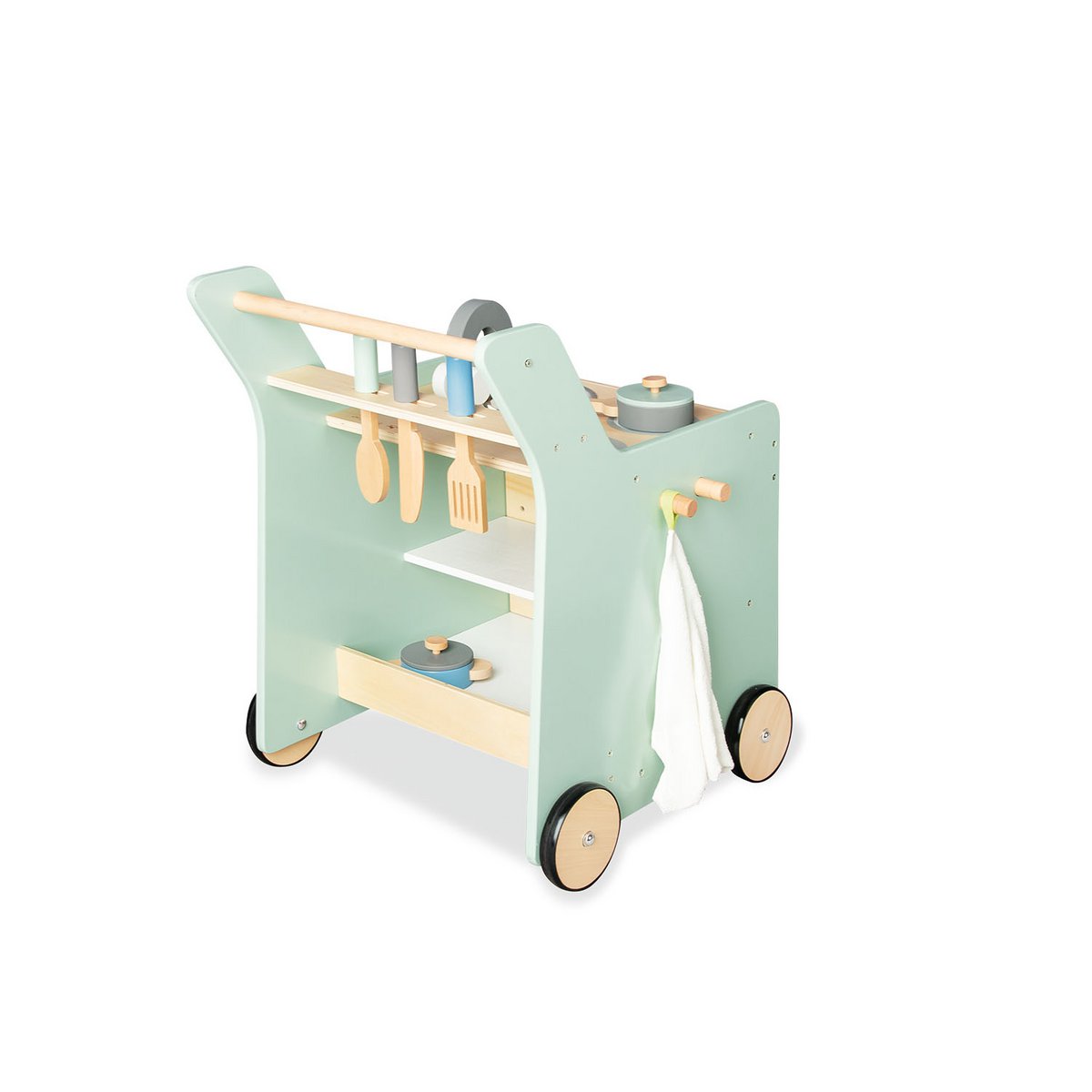 Pinolino Speelkeuken “Kalle” – Pastelgroen | Mobiele Houten Kinderkeuken met Accessoires