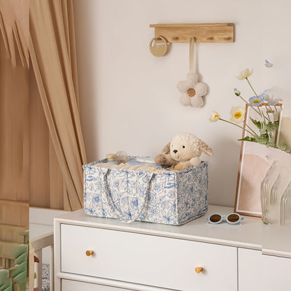Opbergmand met Handvatten – Chic Blauw & Roze Patroon