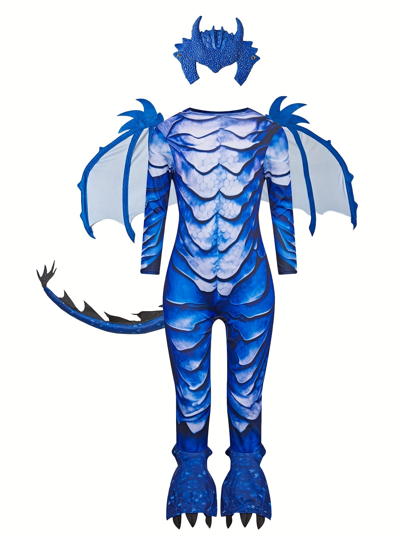Blauw Draak Verkleedpak voor Kinderen – Jumpsuit met Vleugels, Staart & Hoofdstuk
