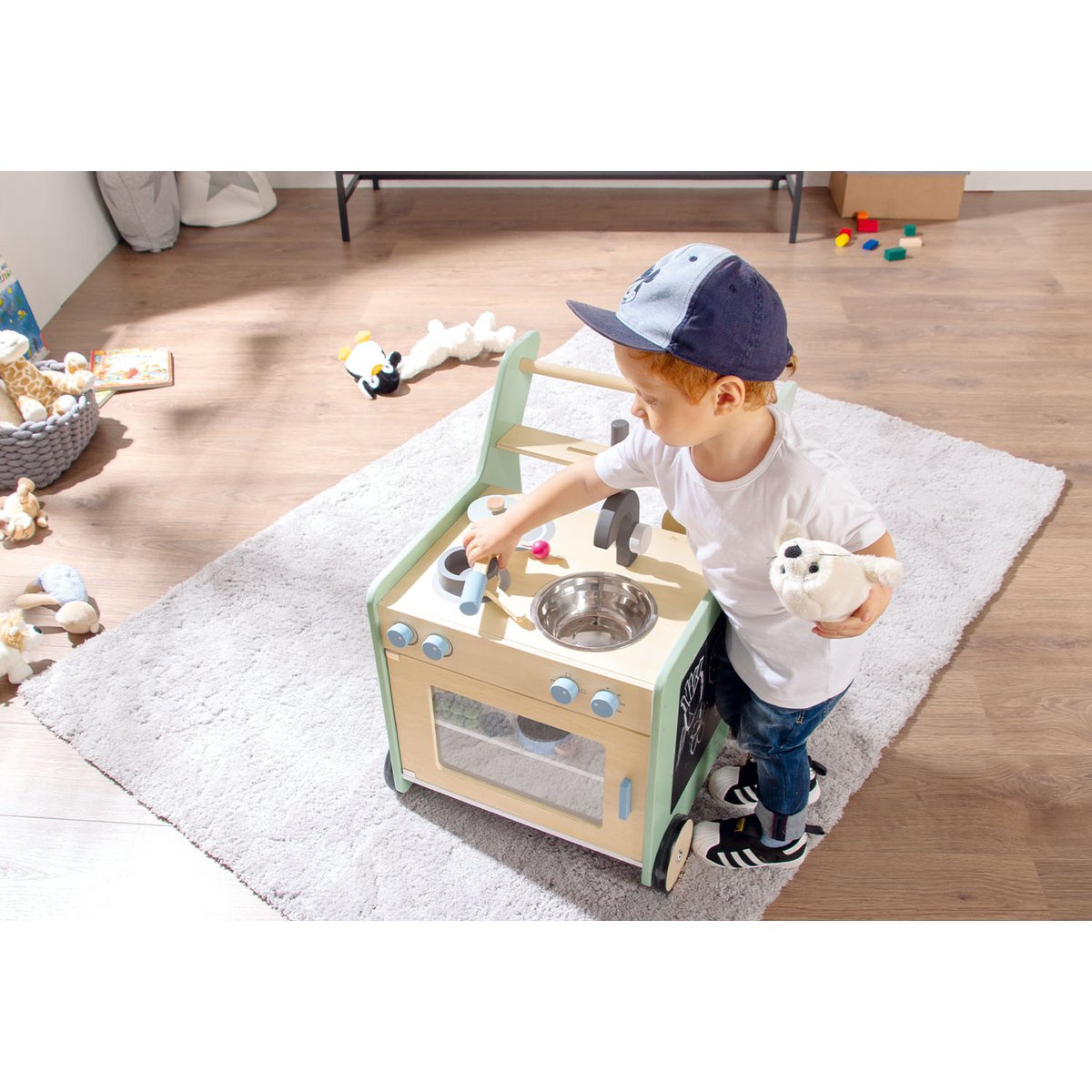Pinolino Speelkeuken “Kalle” – Pastelgroen | Mobiele Houten Kinderkeuken met Accessoires