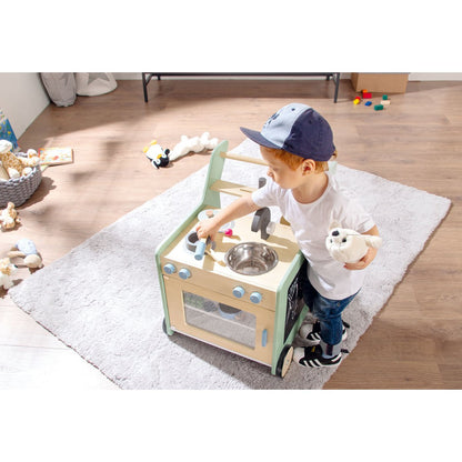 Pinolino Speelkeuken “Kalle” – Pastelgroen | Mobiele Houten Kinderkeuken met Accessoires