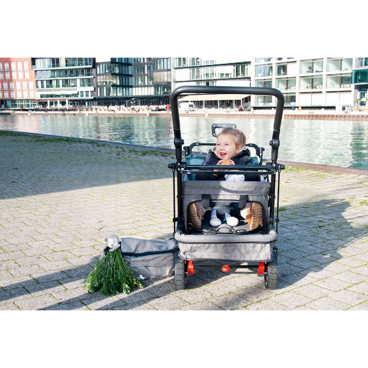 Pinolino bolderkar “AddPlus” – Gemengd Grijs | Opvouwbare Handkar met Rem & Zonnekap