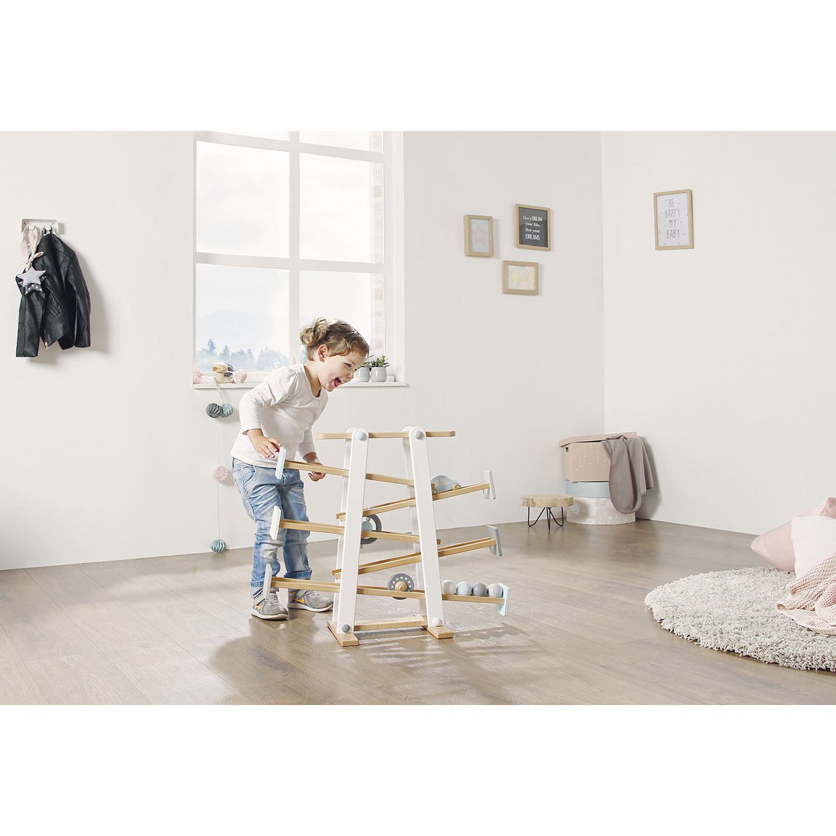 Pinolino Knikkerbaan “Kuno” – Houten Marble Run met Ballen & Auto | Vanaf 1,5 jaar