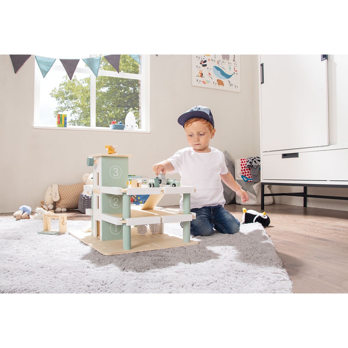 Pinolino Parkeergarage “Kurt” – Houten Speelgarage met 3 Verdiepingen, Lift & Accessoires | FSC®-gecertificeerd