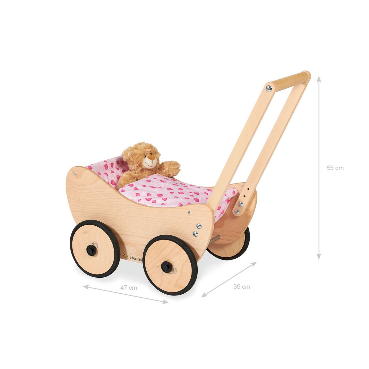 Poppenwagen “Trixi” – Met Remsysteem & Beddengoed, Roze | Pinolino®