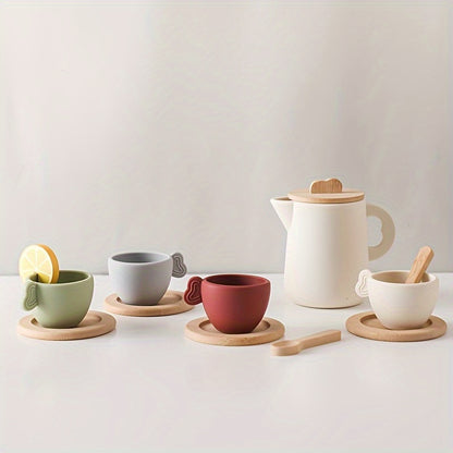 Houten Theeset met Mini Siliconen Kopjes & Pot