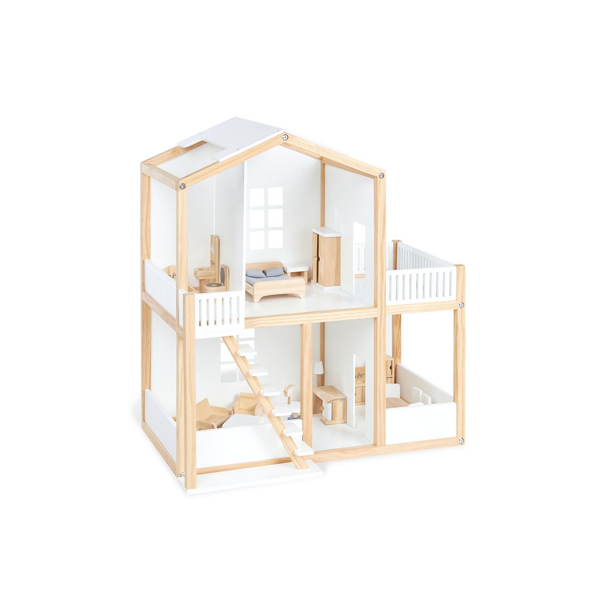 Pinolino Poppenhuis “Ida” – Houten Poppenhuis met 2 Verdiepingen & Balkon | Wit