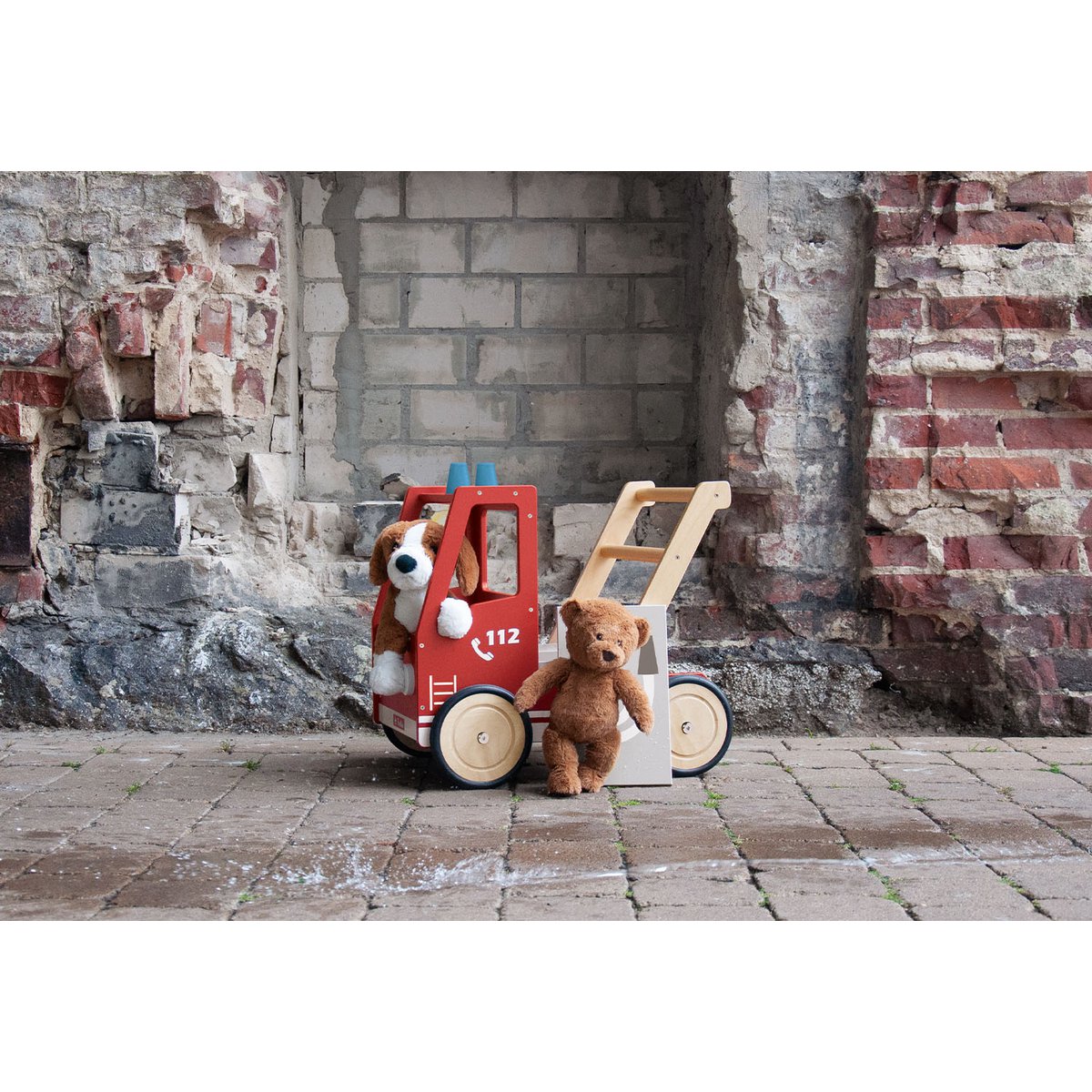 Baby Loopwagen – Brandweerauto “Fred” | Houten Walker met Remsysteem