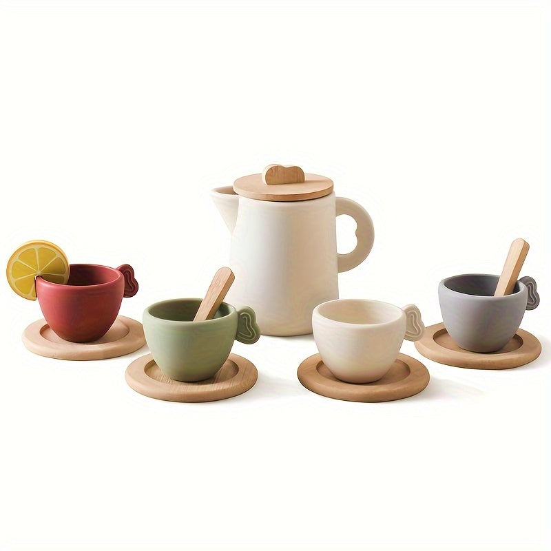Houten Theeset met Mini Siliconen Kopjes & Pot