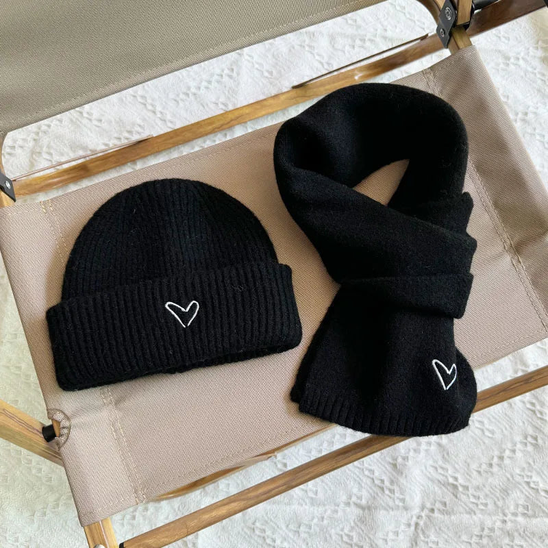 Kinder Sjaal & Muts Set – 2-delig, Gebreid met Hartjes, Unisex | Herfst & Winter