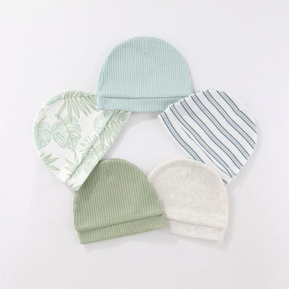 Kiddiezoom® Set van 5 Baby Mutsjes – 100% Katoen | 0–6 mnd Unisex