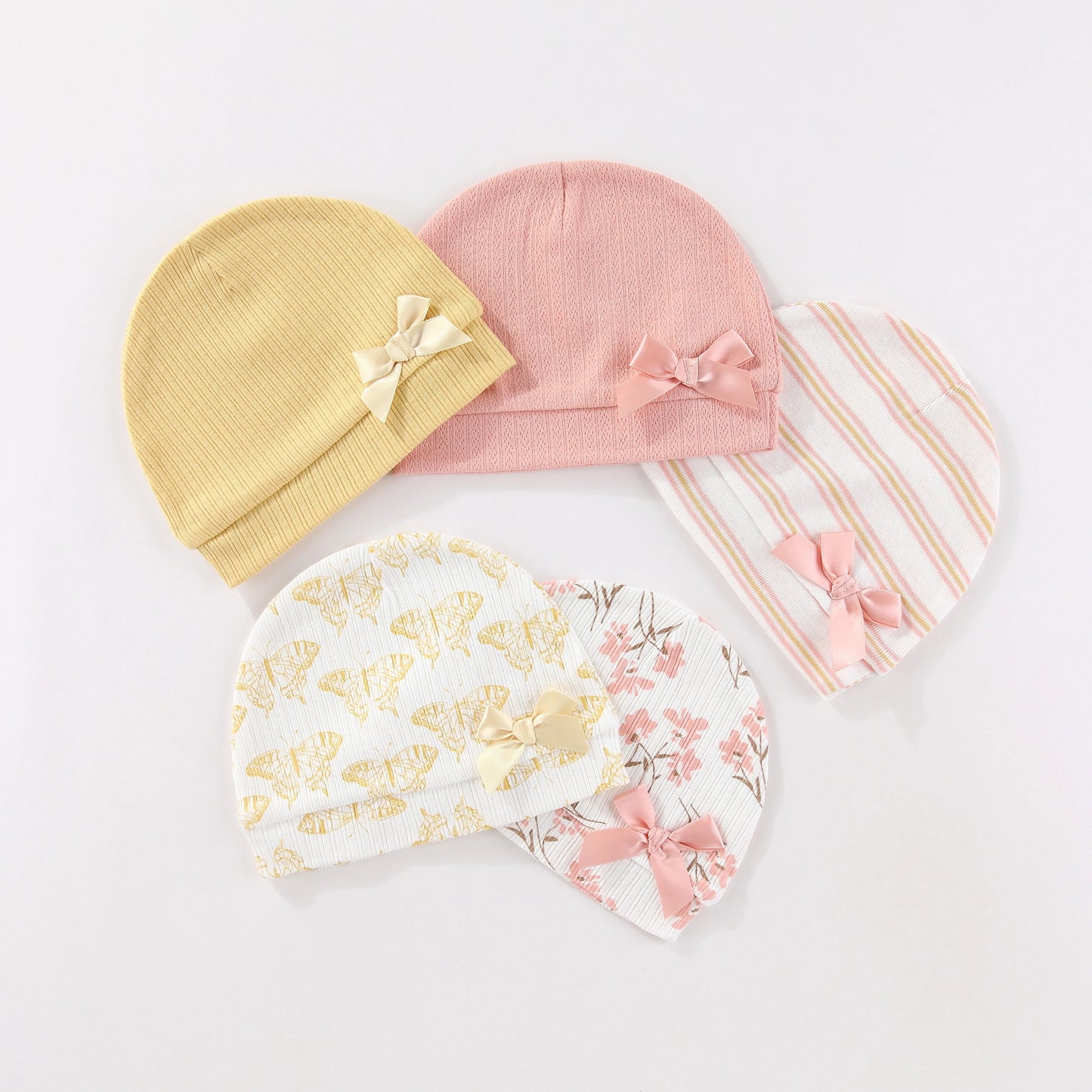 Kiddiezoom® Set van 5 Baby Mutsjes – 100% Katoen | 0–6 mnd Unisex
