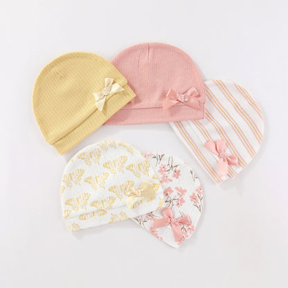 Kiddiezoom® Set van 5 Baby Mutsjes – 100% Katoen | 0–6 mnd Unisex
