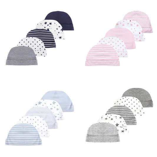 Kiddiezoom® Set van 5 Baby Mutsjes – 100% Katoen | 0–6 mnd Unisex