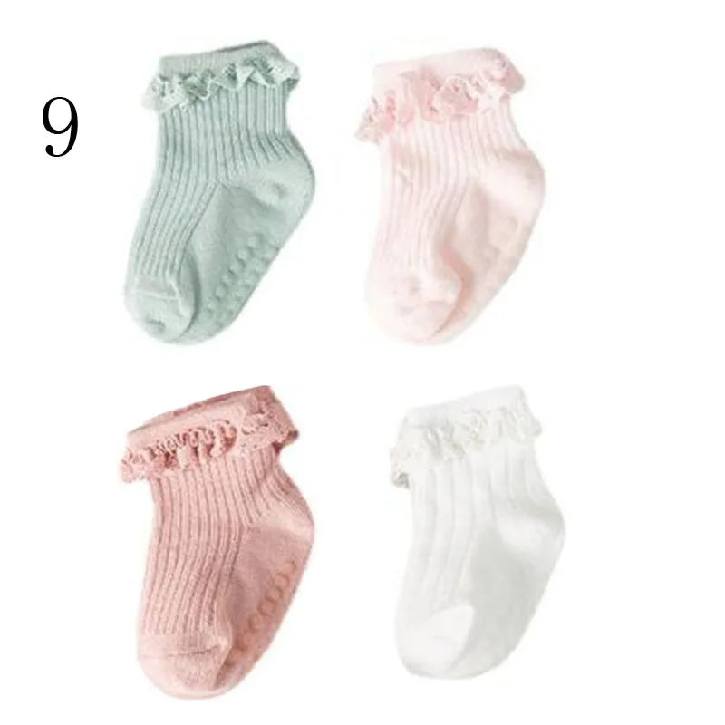 4 Paar Antislip Babysokken – Zachte Katoenen Sokjes in Effen Kleuren