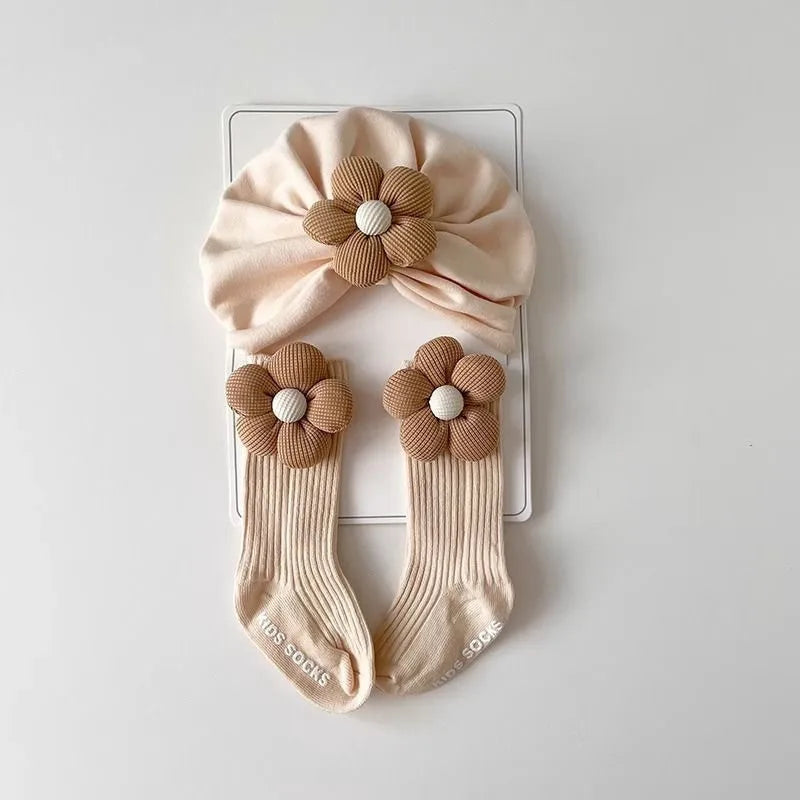 Baby Muts & Sokken Set – 2-delig, Met Bloem, Anti-Slip | Newborn & Peuter Meisjes
