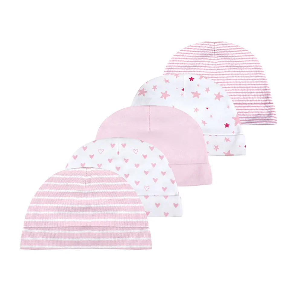 Kiddiezoom® Set van 5 Baby Mutsjes – 100% Katoen | 0–6 mnd Unisex