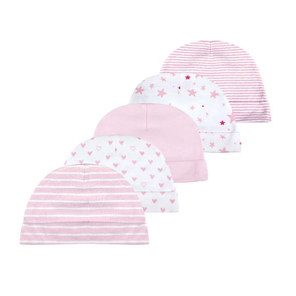 Kiddiezoom® Set van 5 Baby Mutsjes – 100% Katoen | 0–6 mnd Unisex