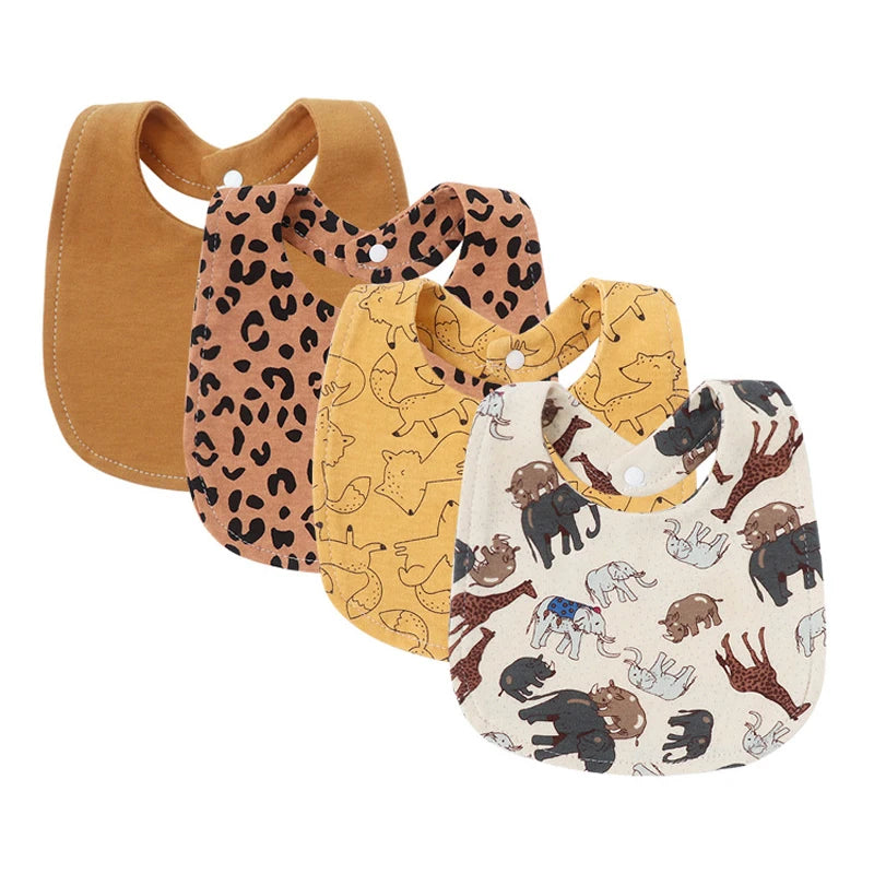 Set van 4 Baby Slabbetjes – Cartoon Design, Katoen | Slab & Spuugdoek