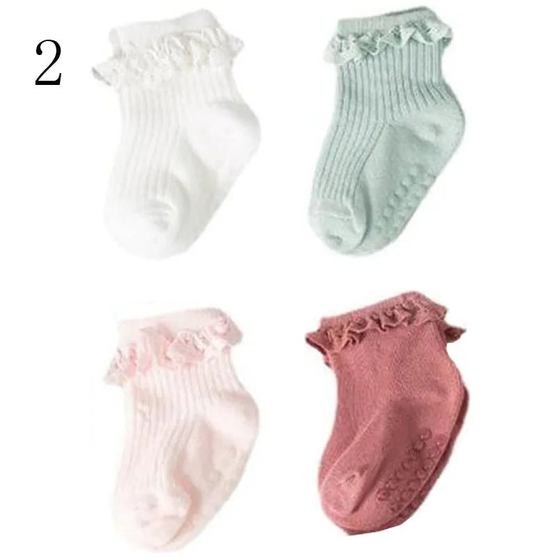 4 Paar Antislip Babysokken – Zachte Katoenen Sokjes in Effen Kleuren