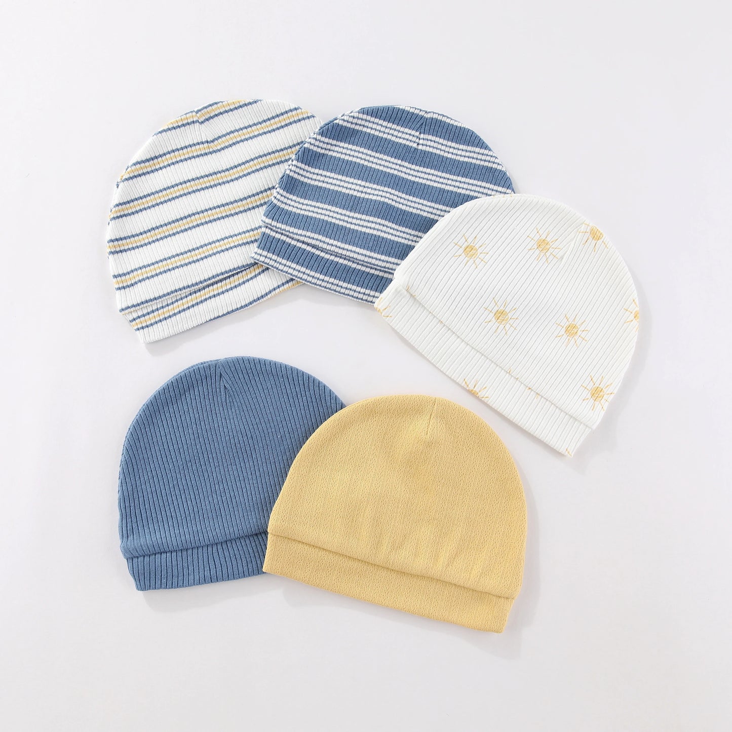 Kiddiezoom® Set van 5 Baby Mutsjes – 100% Katoen | 0–6 mnd Unisex
