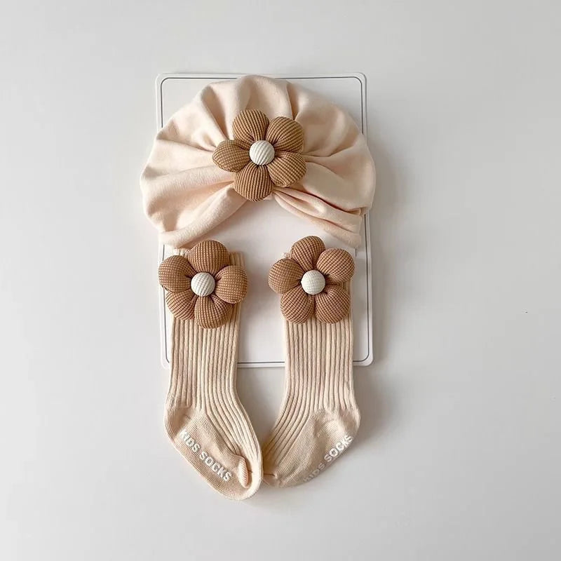 Baby Muts & Sokken Set – 2-delig, Met Bloem, Anti-Slip | Newborn & Peuter Meisjes