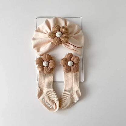 Baby Muts & Sokken Set – 2-delig, Met Bloem, Anti-Slip | Newborn & Peuter Meisjes