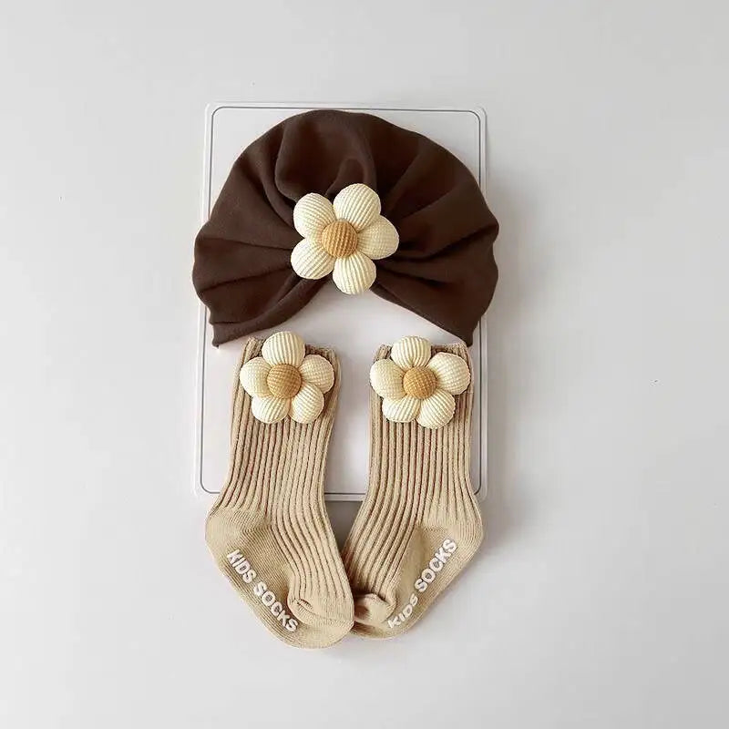 Baby Muts & Sokken Set – 2-delig, Met Bloem, Anti-Slip | Newborn & Peuter Meisjes