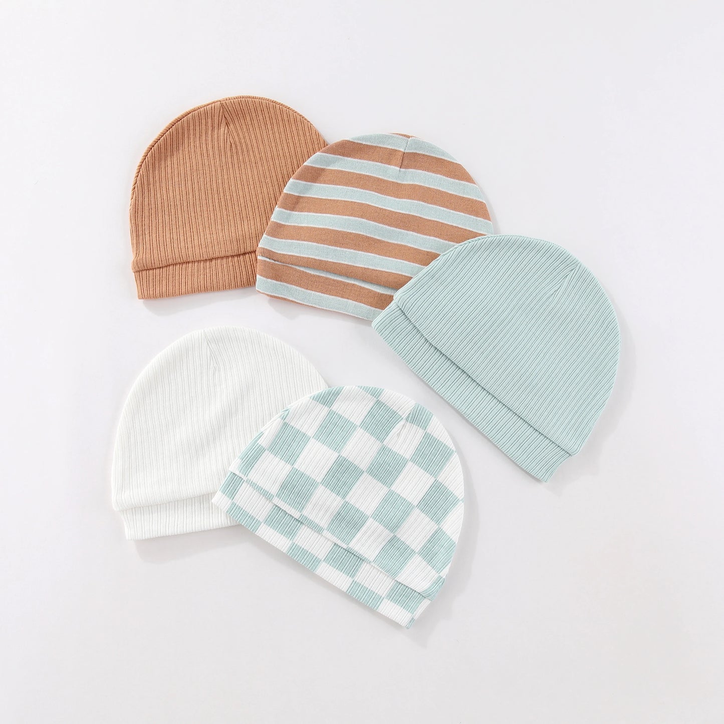 Kiddiezoom® Set van 5 Baby Mutsjes – 100% Katoen | 0–6 mnd Unisex