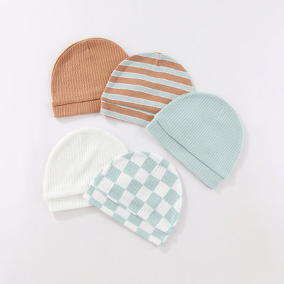 Kiddiezoom® Set van 5 Baby Mutsjes – 100% Katoen | 0–6 mnd Unisex