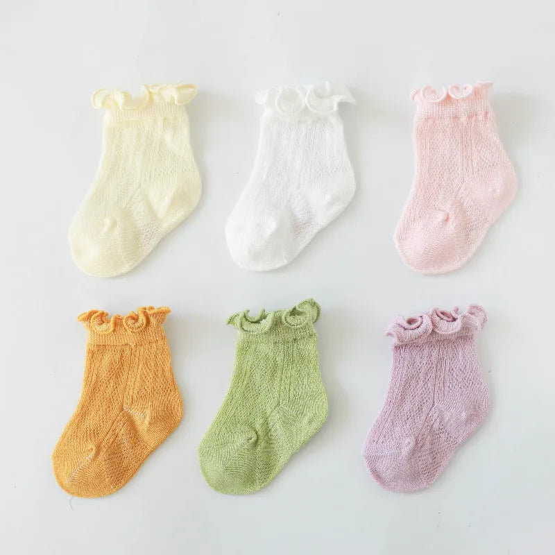 Baby Meisjes Sokken – Kant & Mesh, Bloemmotief