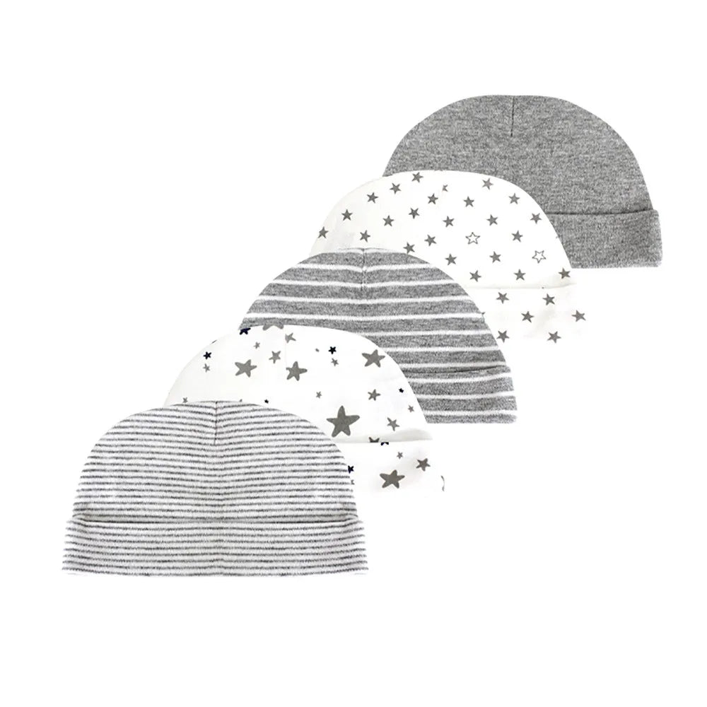 Kiddiezoom® Set van 5 Baby Mutsjes – 100% Katoen | 0–6 mnd Unisex