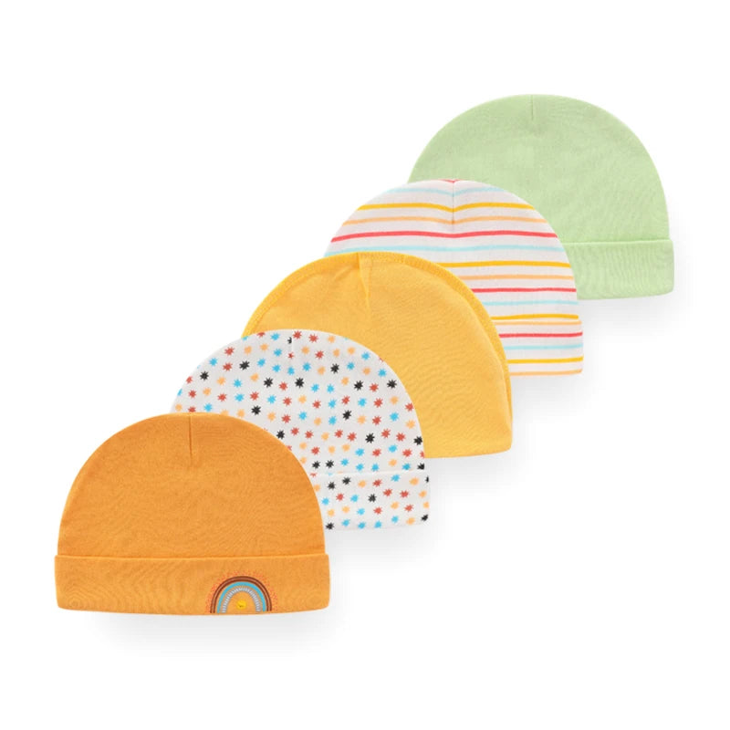 Kiddiezoom® Set van 5 Baby Mutsjes – 100% Katoen | 0–6 mnd Unisex