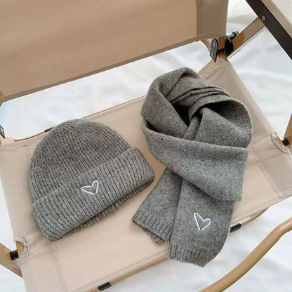 Kinder Sjaal & Muts Set – 2-delig, Gebreid met Hartjes, Unisex | Herfst & Winter
