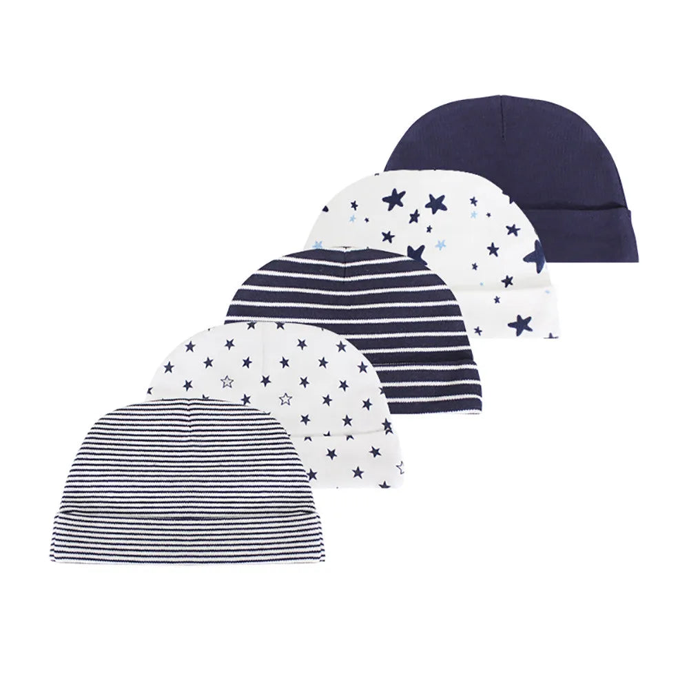 Kiddiezoom® Set van 5 Baby Mutsjes – 100% Katoen | 0–6 mnd Unisex