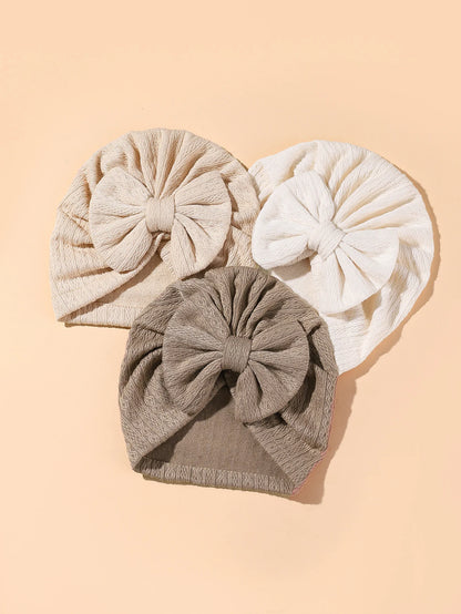 Set van 3 Baby Meisjes Turban Mutsjes – Met Grote Strik | 0–12 mnd
