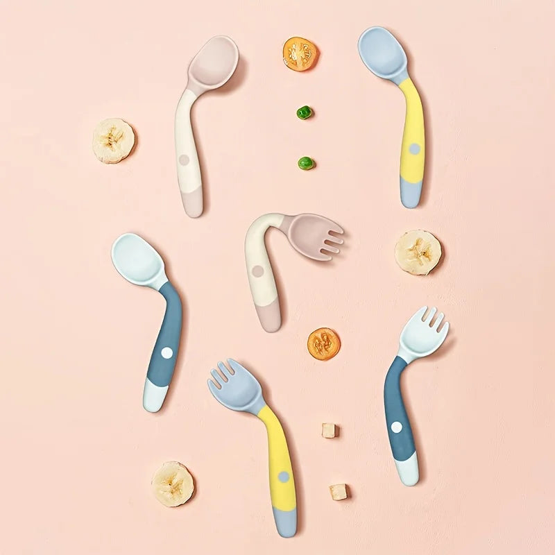 Baby Vork & Lepel Set – Buigbaar, Siliconen & PP | Leer-eten Bestek