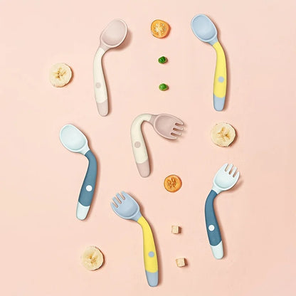 Baby Vork & Lepel Set – Buigbaar, Siliconen & PP | Leer-eten Bestek