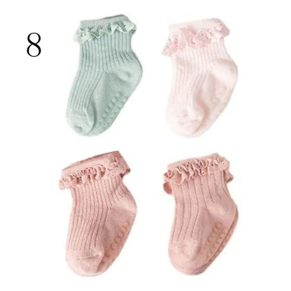 4 Paar Antislip Babysokken – Zachte Katoenen Sokjes in Effen Kleuren